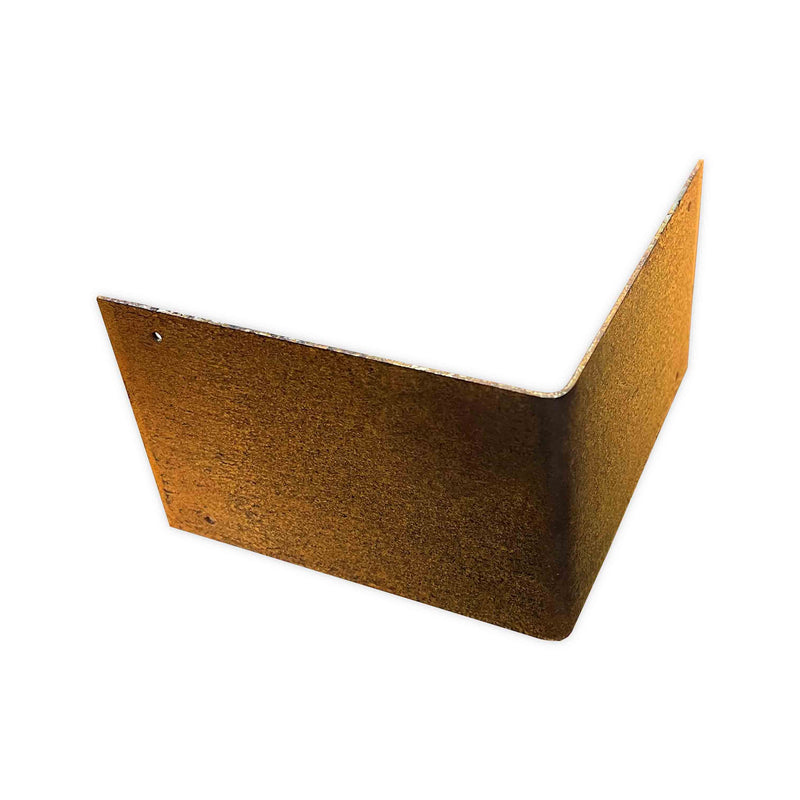 A corten steel corner flat edge corner with a natural patina finish.